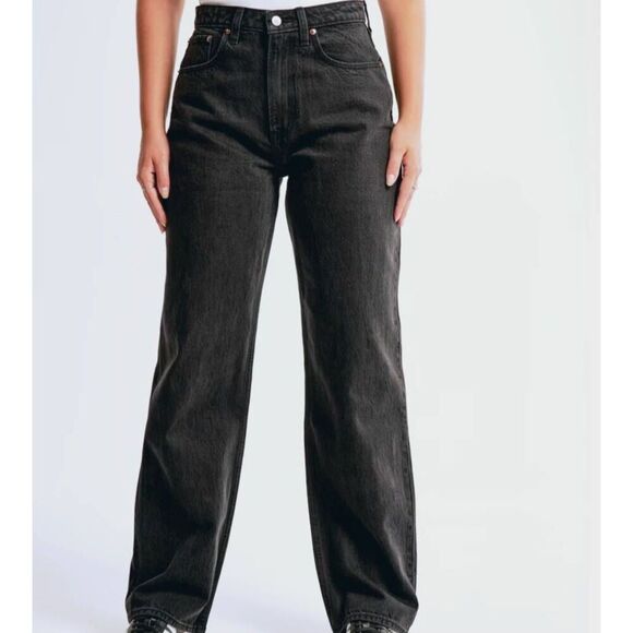 Abercrombie Jeans Women's 16 Short Washed Black Curve Love High Rise Loose - Picture 1 of 5